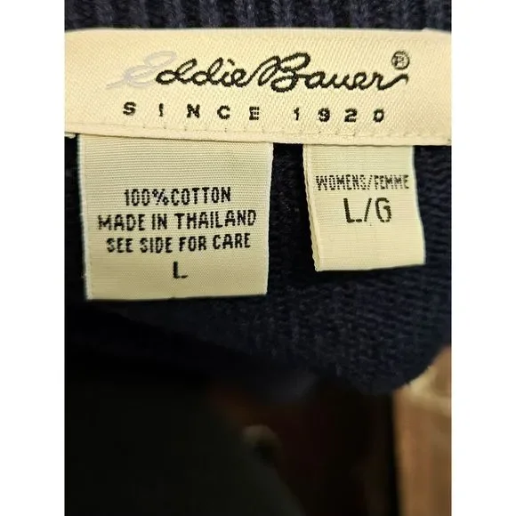 Eddie Bauer Navy Blue Cotton Sweater Size Large - Picture 6 of 8